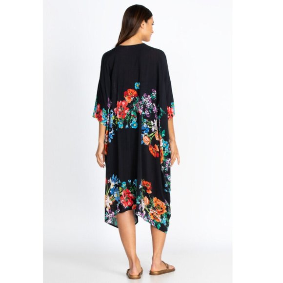 Jonny Was FLOWER ARCH MIDI KIMONO Floral Black Swim Dress New - Picture 4 of 5